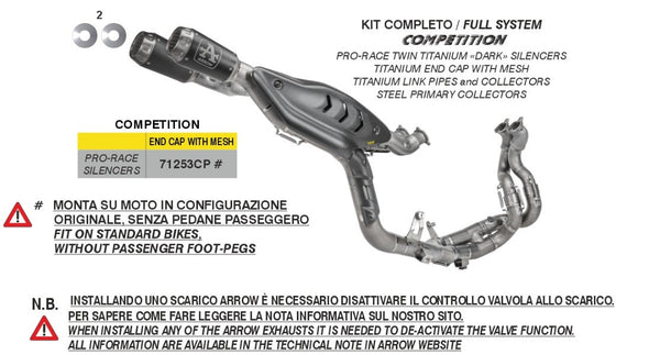 Arrow Competition titanium full exhaust system 71253CP for Ducati Panigale V4/S 2025-2026