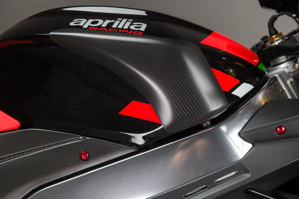 LighTech CARA2090 glossy carbon tank protectors for Aprilia RSV4 / RR / 1100 Factory 2021–2026