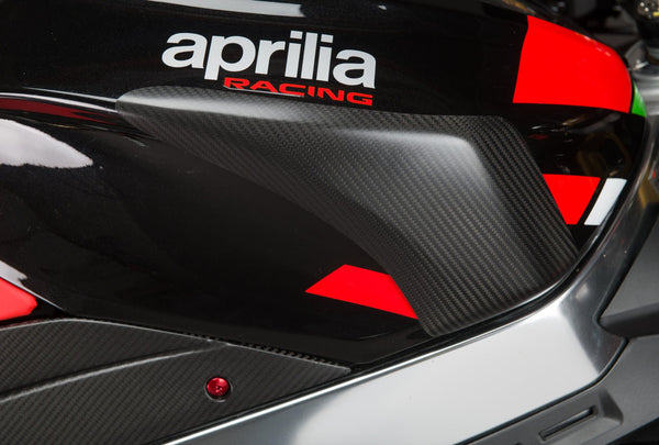LighTech CARA2090 glossy carbon tank protectors for Aprilia RSV4 / RR / 1100 Factory 2021–2026