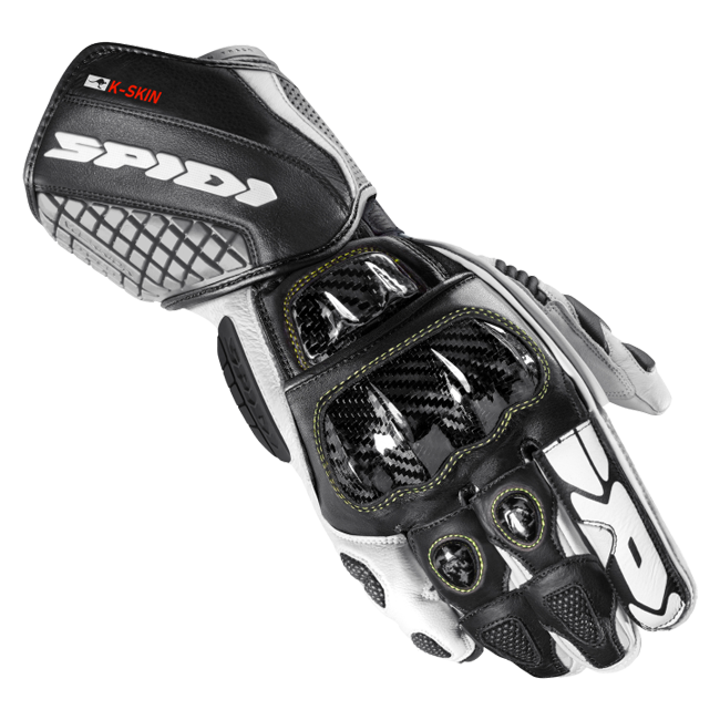Spidi Carbo Kangaroo Racing leather motorcycle gloves in black and white, part number A216011
