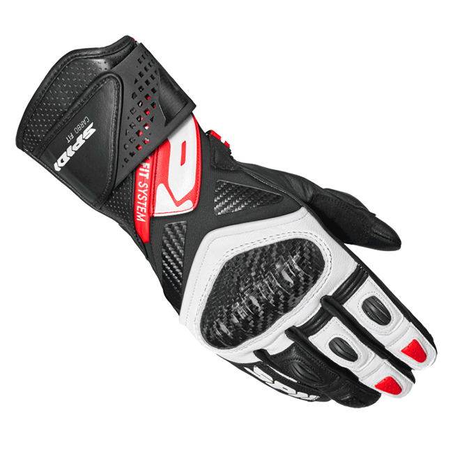 Spidi Carbo Fit Sport motorcycle leather gloves in red — men's sport riding gloves with carbon knuckle protection