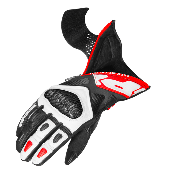 Spidi Carbo Fit Sport motorcycle leather gloves in red — men's sport riding gloves with carbon knuckle protection