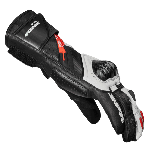 Spidi Carbo Fit Sport motorcycle leather gloves in red — men's sport riding gloves with carbon knuckle protection