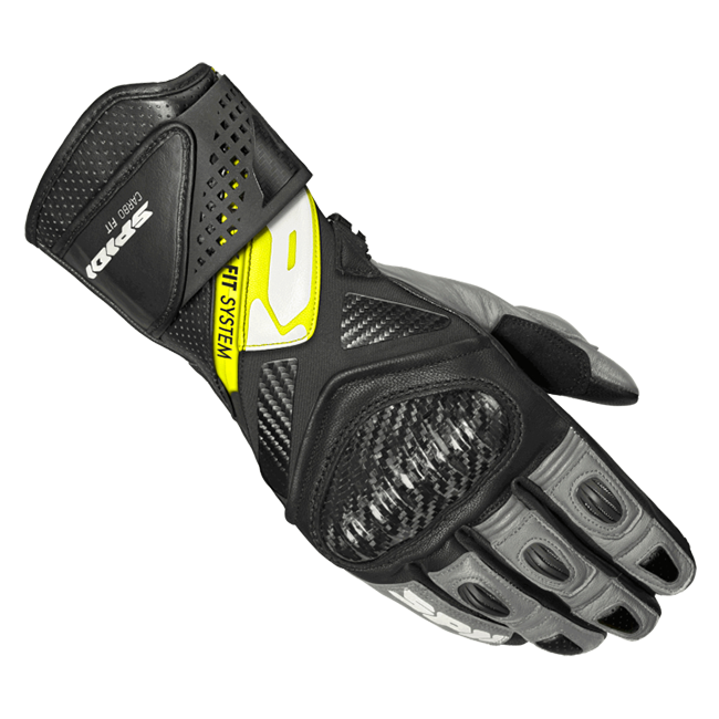 Spidi Carbo Fit Sport men's motorcycle leather gloves in black and fluo yellow