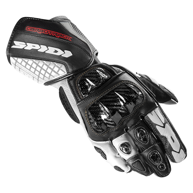 Spidi Carbo Track Evo racing leather gloves in black and white, part A203011