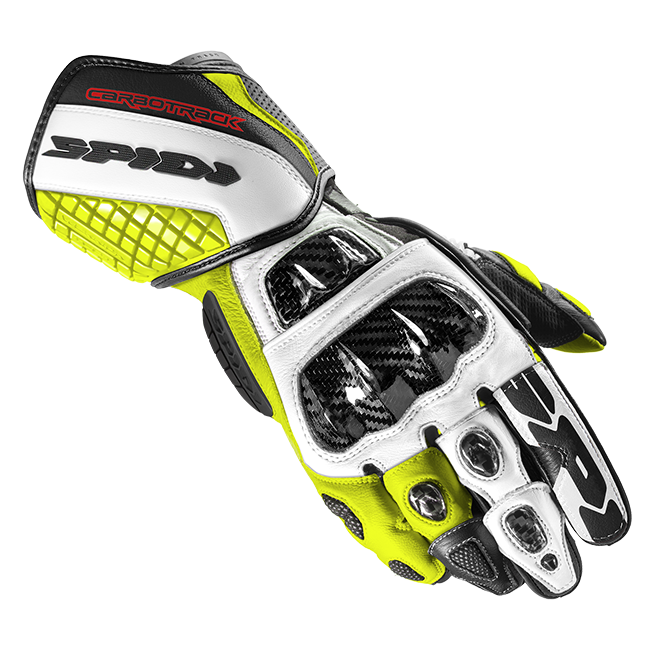Spidi Carbo Track Evo racing leather gloves in black and fluo yellow, men's A203394
