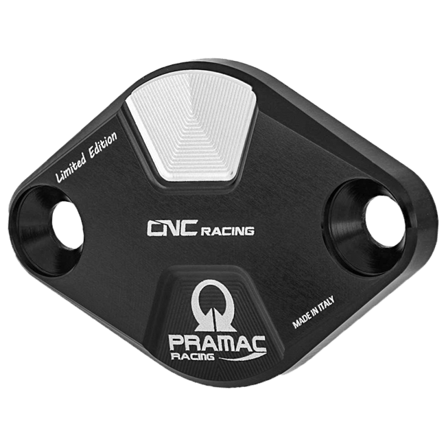 CNC Racing Pramac Racing Limited Edition timing inspection cover for Ducati Panigale V4/S 2025-2026, anodised billet aluminium