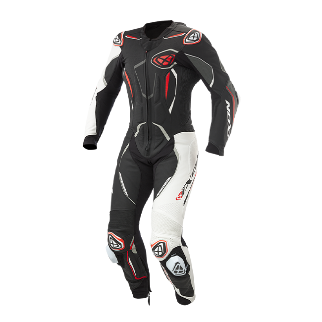 IXON Demonio men's one-piece perforated leather race suit in black, white and red