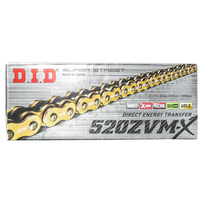 D.I.D 520ZVM-X X-ring chain 520 gold and grey open with rivet link