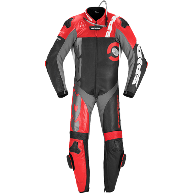 Spidi DP-Progressive one-piece leather race suit in red, perforated, men's