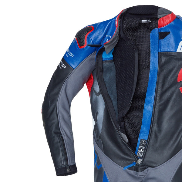 Spidi DP-Progressive one-piece leather race suit in blue and grey — men's perforated track suit Y161238
