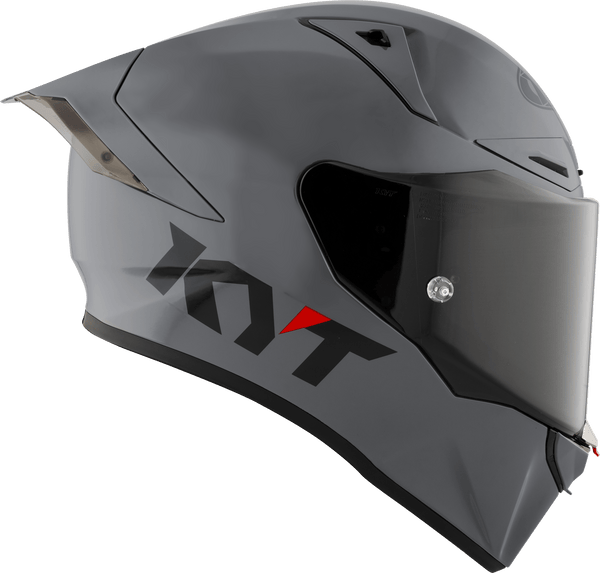 KYT R1R full-face racing helmet in plain grey, front three-quarter view