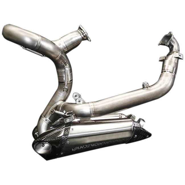 Vandemon Low Titanium full exhaust system on Ducati Panigale V2 955, naturally brushed finish