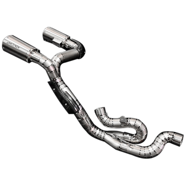 Vandemon Ti1 titanium half-system exhaust fitted to Ducati Panigale V4, natural brushed finish