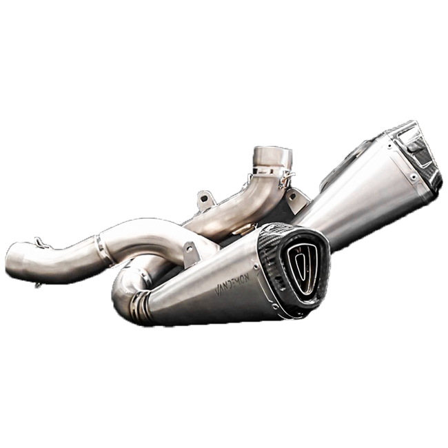 Vandemon Slip-On Low titanium exhaust system with carbon fibre end caps for Ducati Panigale V4/S/R 2018-2021