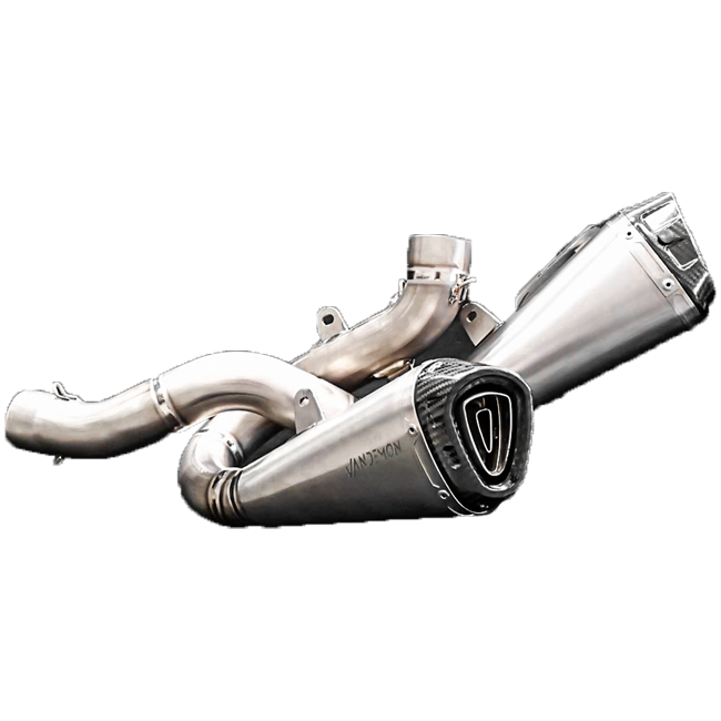Vandemon Slip-On Low Titanium exhaust on Ducati Panigale V4, natural brushed finish