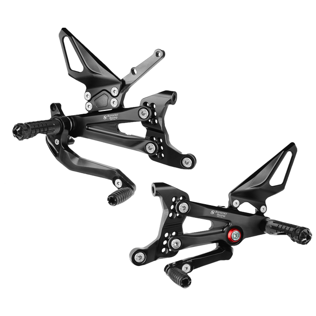 Bonamici Racing DV4 black anodised rearset kit for Ducati Panigale V4/S/R 2018-2024