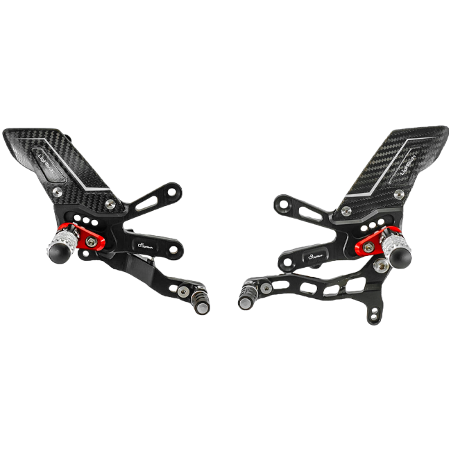 LighTech FTRAP006R R rearsets red hangers silver folding footpegs Aprilia RSV4