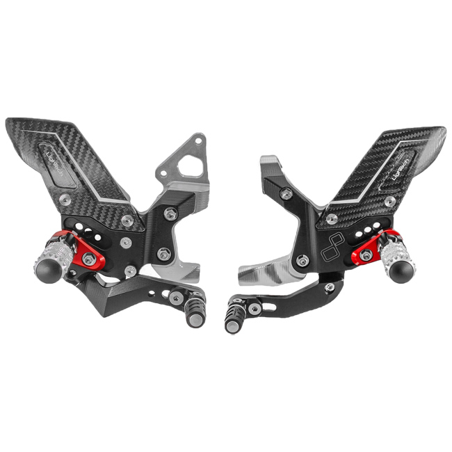 LighTech FTRDU015R rearset system for Ducati Panigale 1199 silver anodised folding footpegs