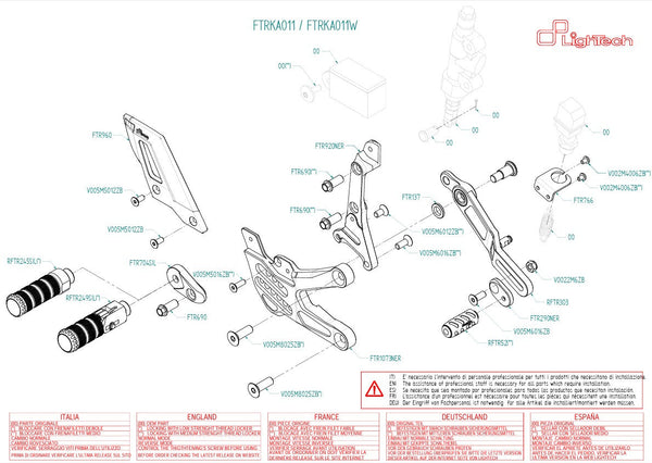 LighTech FTRKA011/W rearset kit in anodised silver for Kawasaki ZX-10R ZX-10RR 2021–2026