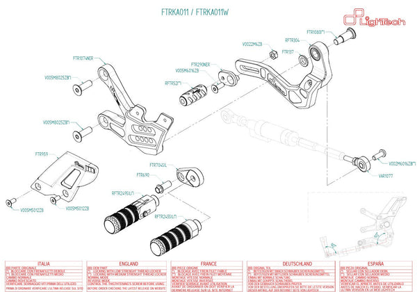 LighTech FTRKA011/W rearset kit in anodised silver for Kawasaki ZX-10R ZX-10RR 2021–2026