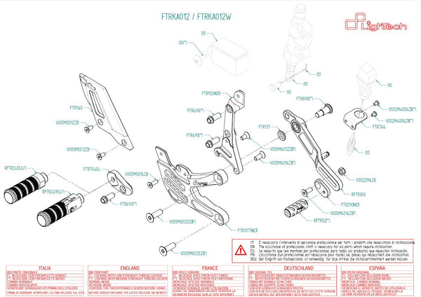 LighTech FTRKA012/W silver rearsets for Kawasaki ZX-10 R/RR 2021–2026