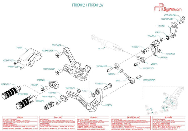 LighTech FTRKA012/W silver rearsets for Kawasaki ZX-10 R/RR 2021–2026