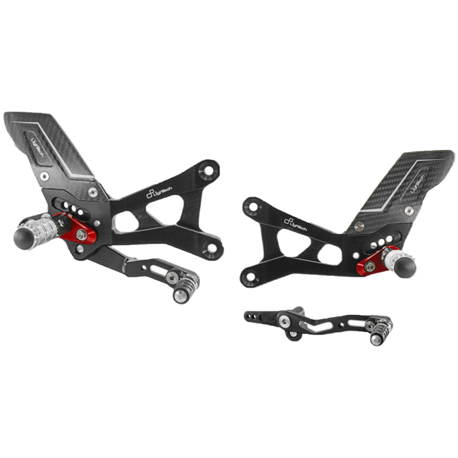 LighTech FTRYA012R rearset red carriers silver folding pegs Yamaha YZF-R6 RJ27