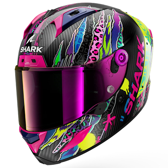 Shark Aeron full-face helmet in Fawn DVY colourway – black, yellow, rose and purple