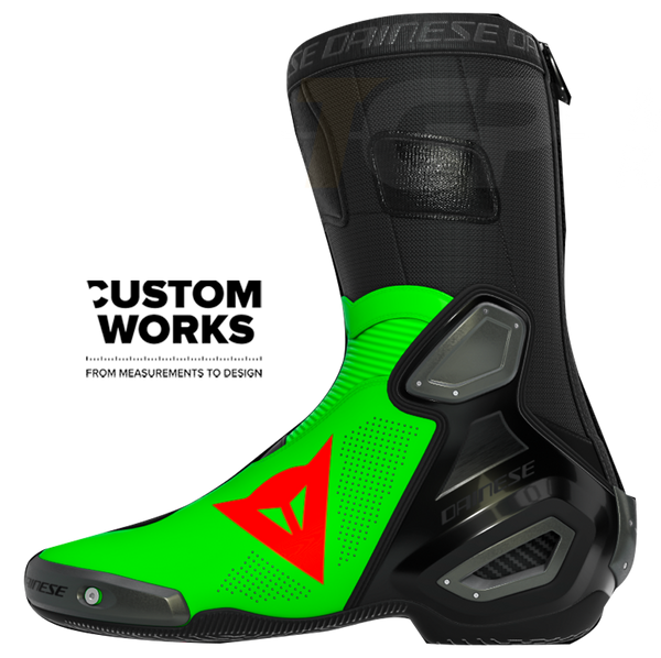 Dainese Axial 2 Air Franco Morbidelli Replica 2026 Custom Works boots in Fluo Green and Fluo Red