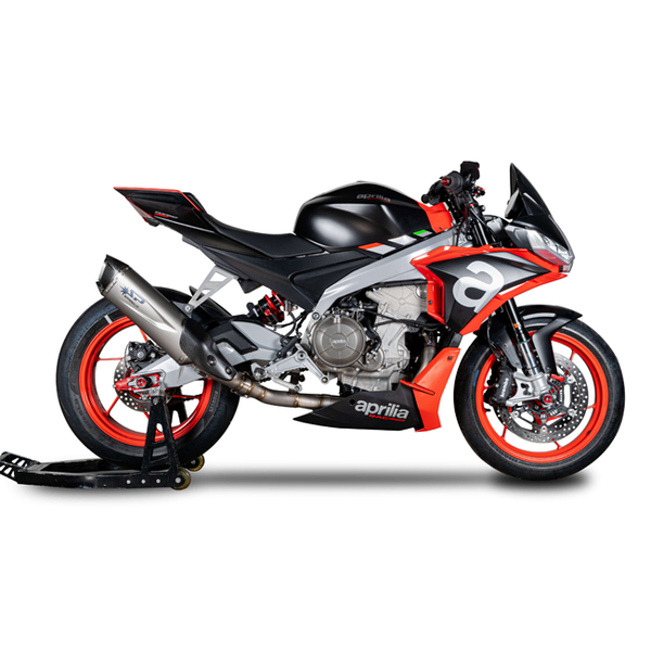 Spark Exhaust Force Evo stainless full system with titanium silencer on Aprilia RS 660