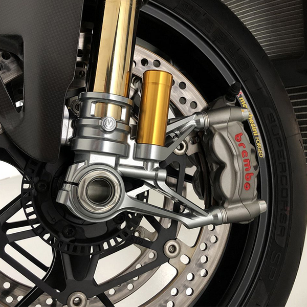 Motocorse CNC GP Style 100 mm fork foot set for Ducati Panigale V4 in anodised aluminium