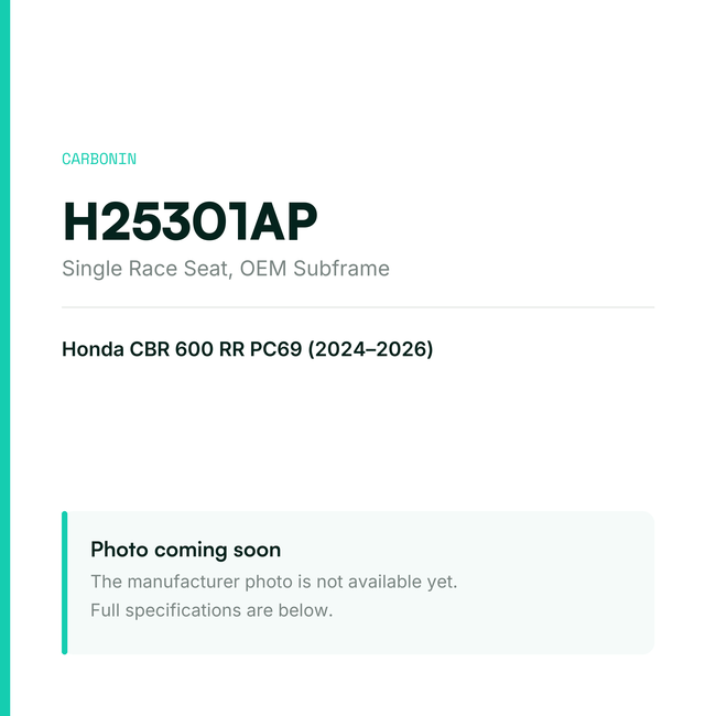 Carbonin Single Race Seat for OEM Subframe Honda CBR 600 RR (2024-2026) H25301AP — placeholder, product photo coming soo