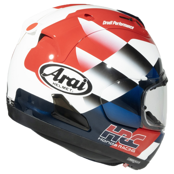 Arai RX-7V Evo full-face helmet in HRC-SP Honda Racing Corporation livery