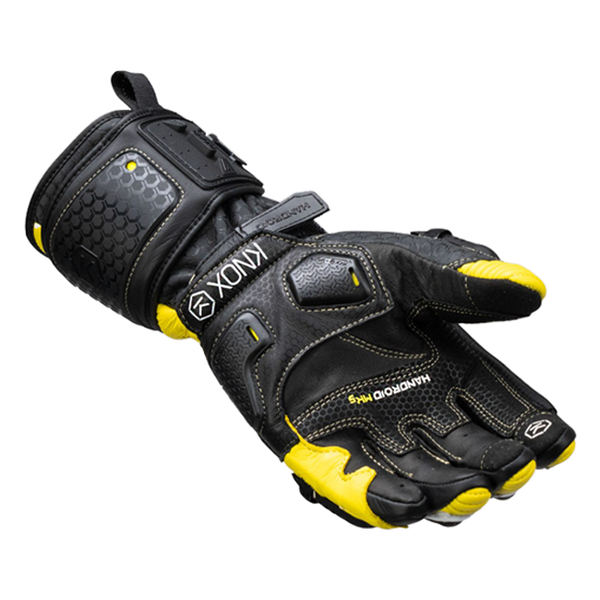 Knox Handroid MK5 men's racing leather gloves in yellow