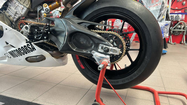 Spider Racing EVO paddock stand bobbins for Ducati Panigale V4/S/R, black anodised aluminium, part 91.D329
