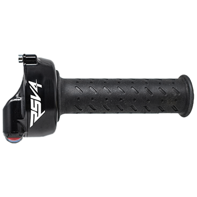 JetPrime aluminium throttle grip housing with integrated handlebar switch for Aprilia RSV4 1100 Factory