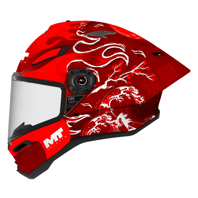 MT-Helmets KRE 2 PLUS Ryusei Yamanaka Replica 2026 C5 full-face helmet in matt red — side view