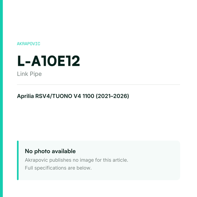 Akrapovic Link Pipe L-A10E12 — placeholder, no manufacturer photo available