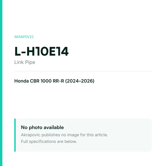 Akrapovic Link Pipe L-H10E14 — placeholder, no manufacturer photo available