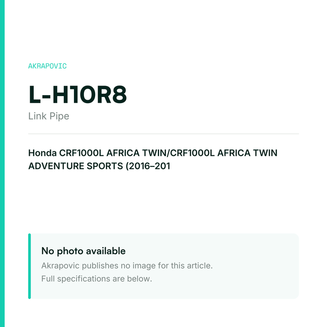 Akrapovic Link Pipe L-H10R8 — placeholder, no manufacturer photo available