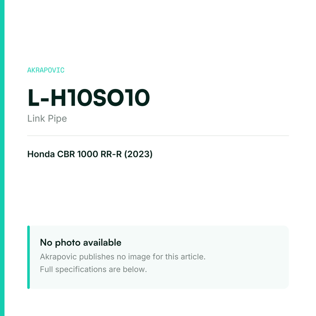 Akrapovic Link Pipe L-H10SO10 — placeholder, no manufacturer photo available