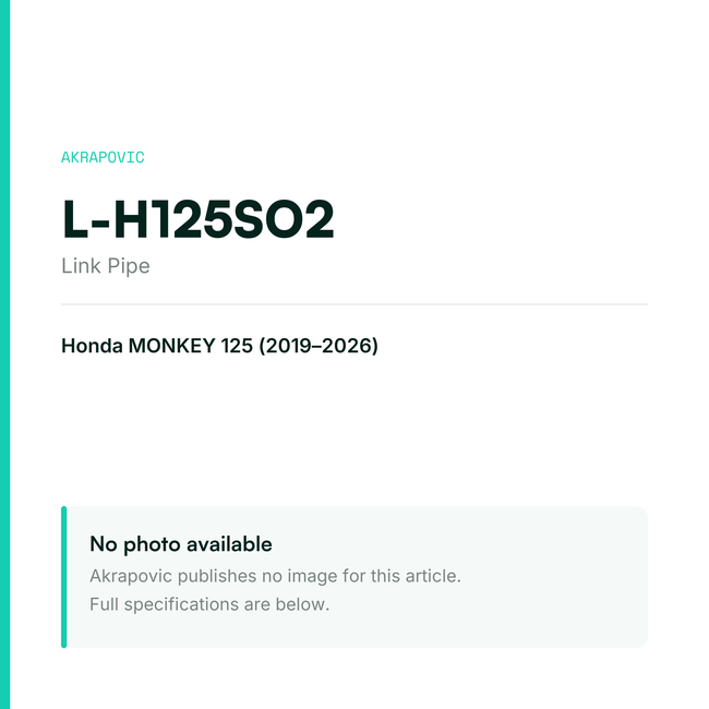 Akrapovic Link Pipe L-H125SO2 — placeholder, no manufacturer photo available