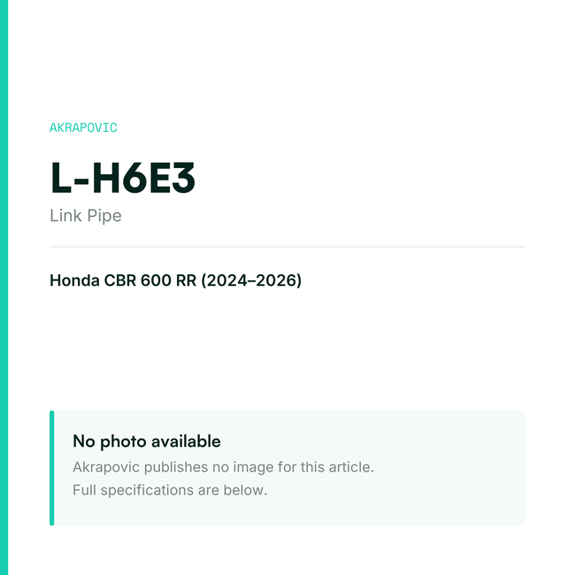 Akrapovic Link Pipe L-H6E3 — placeholder, no manufacturer photo available