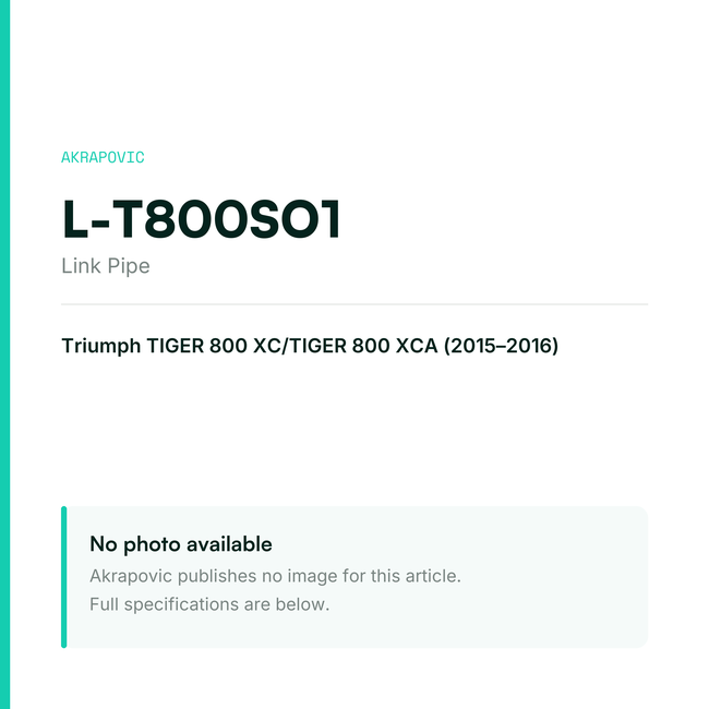 Akrapovic Link Pipe L-T800SO1 — placeholder, no manufacturer photo available