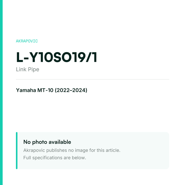 Akrapovic Link Pipe L-Y10SO19/1 — placeholder, no manufacturer photo available