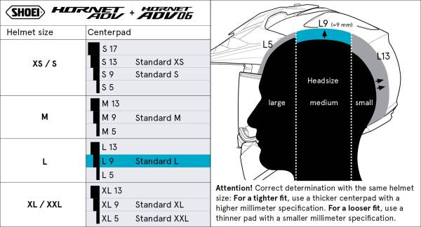 Shoei Head Pad L9 Type-H for Hornet ADV 06 / Hornet ADV