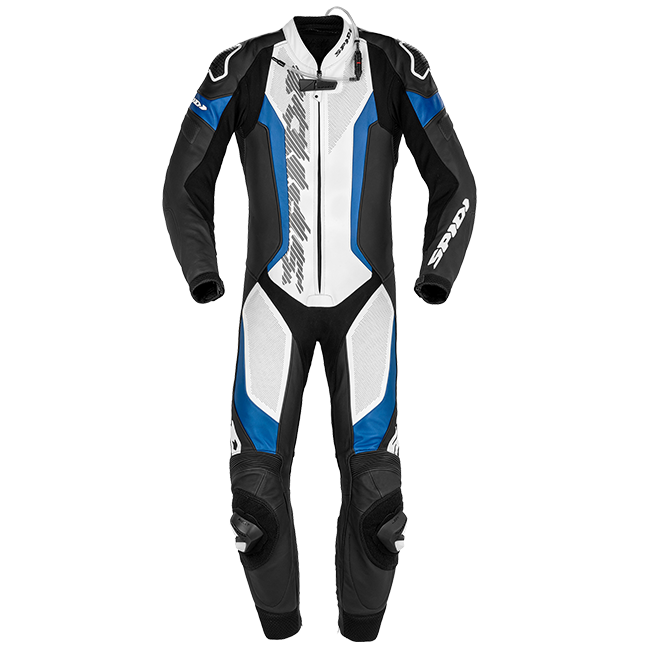 Spidi Laser Pro perforated one-piece leather race suit in Black and Blue