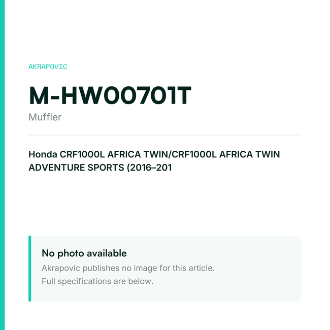 Akrapovic Muffler M-HW00701T — placeholder, no manufacturer photo available