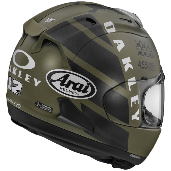 Arai RX-7V Evo full-face helmet in Maverick Viñales Oakley Replica 2024 gloss finish